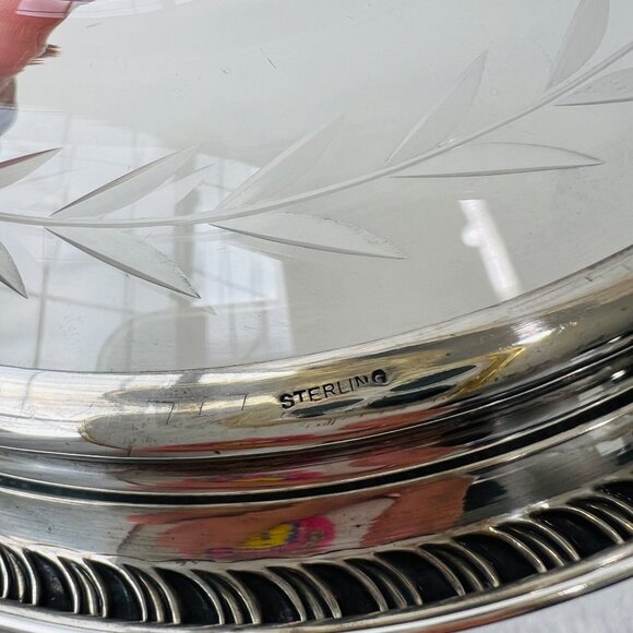 Vintage Sterling Silver Trimmed Glass/Crystal 7.5” Serving plate - Picture 7 of 7